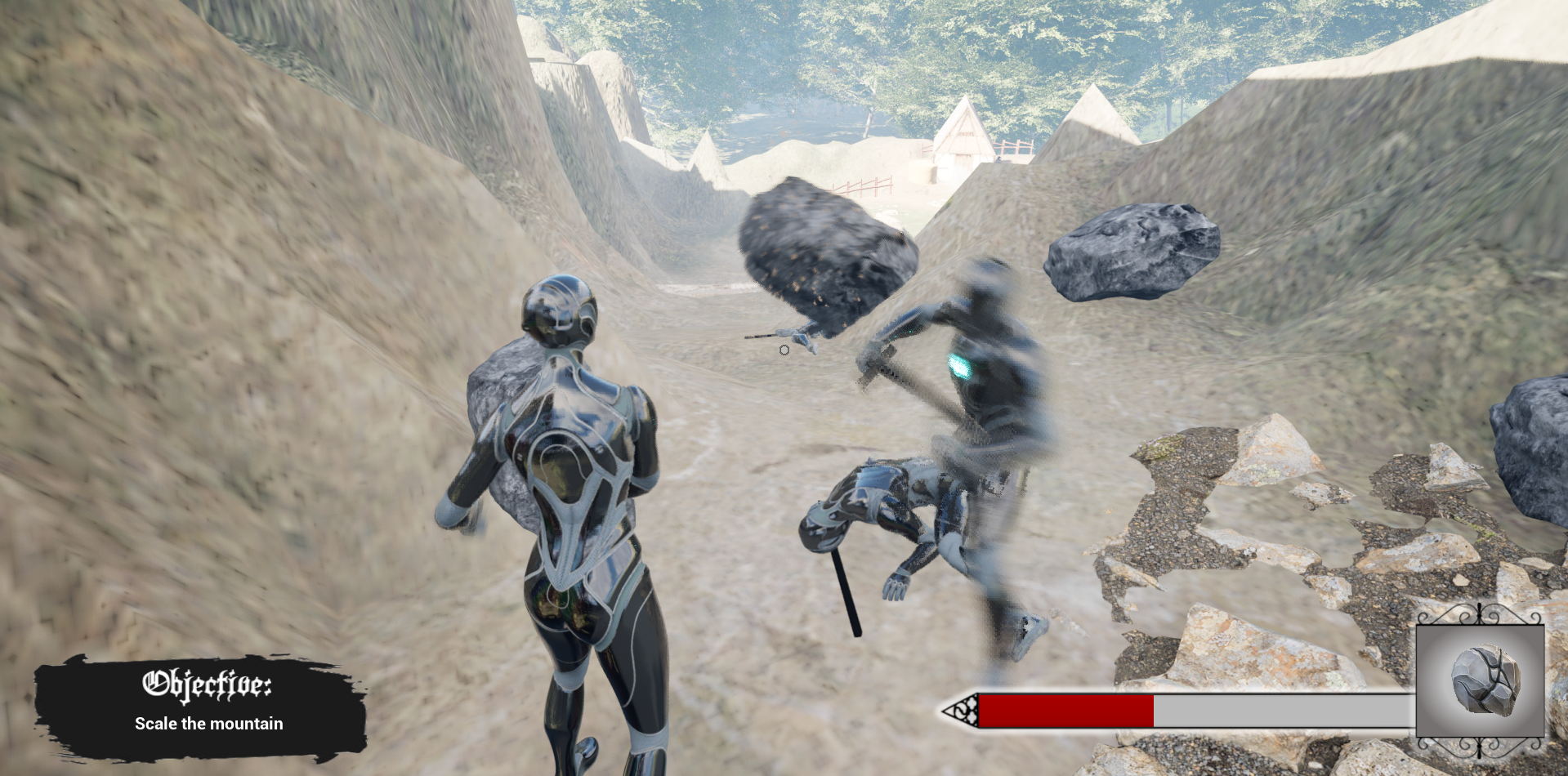 Accidental Assassin level design with environmental hazard damaging enemies